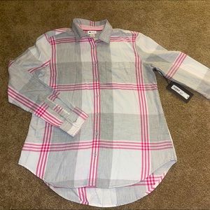 Women’s Stylus Pink and Grey Plaid Flannel, Size Medium